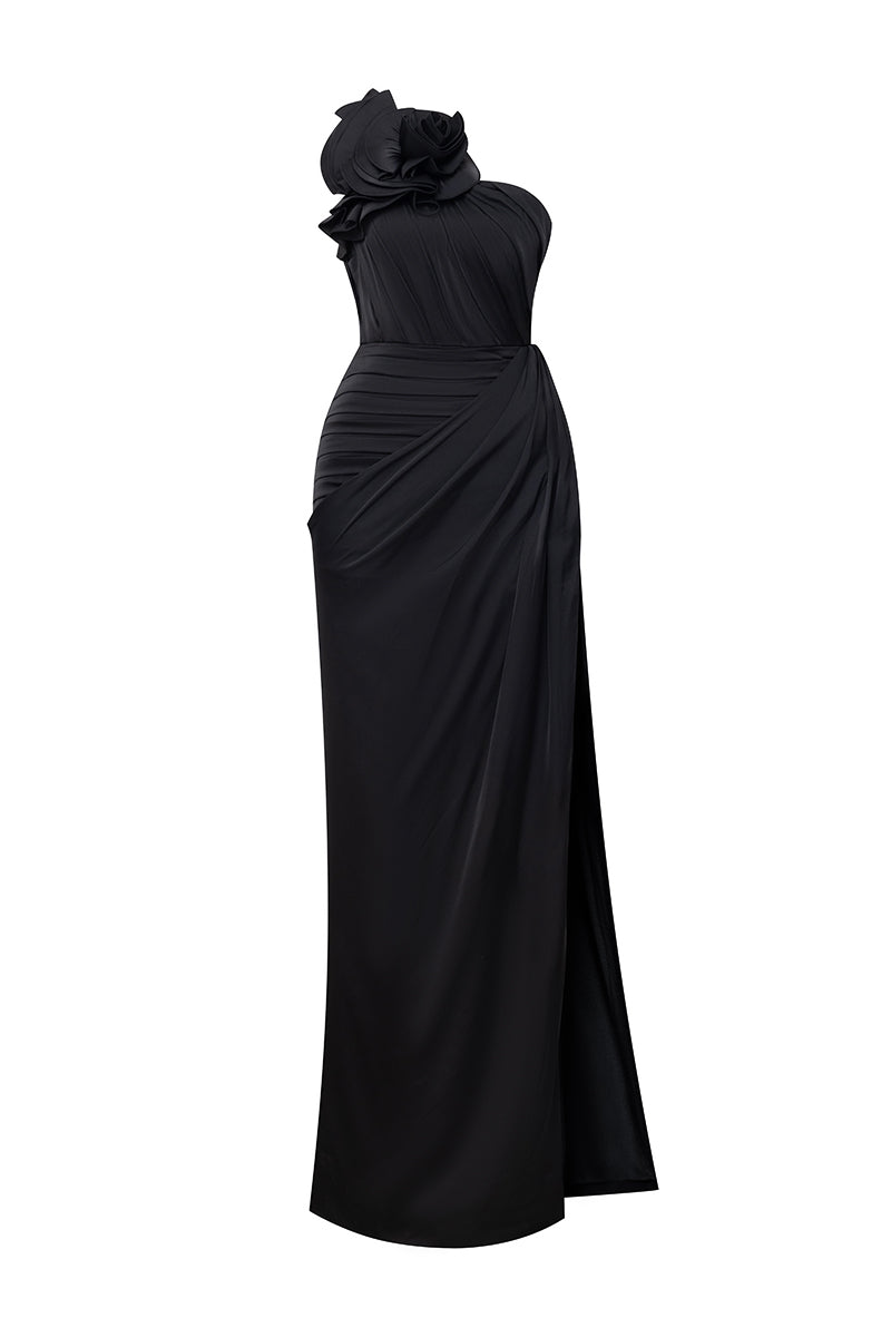 VACATION BLACK ASYMMETRIC GOWN - CULT MIA