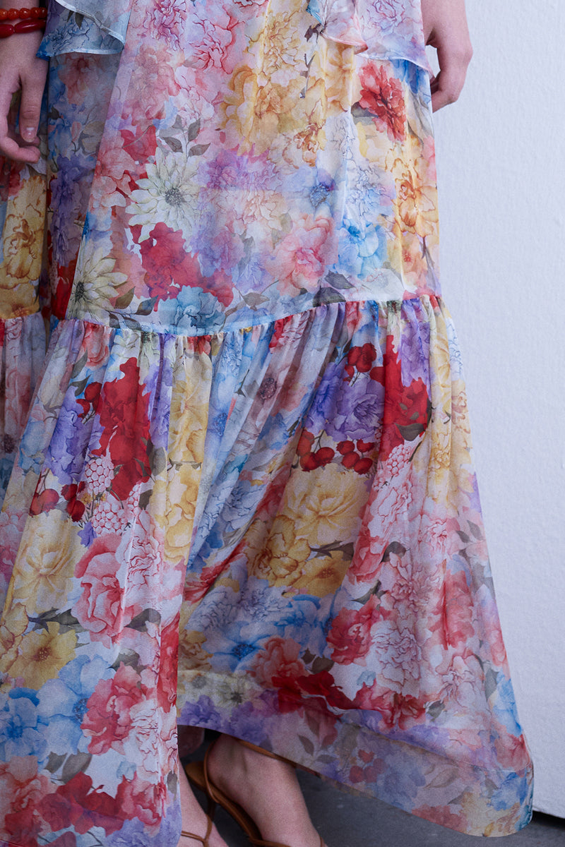 AISA Valentina maxi dress featuring a flowing silhouette and elegant design, shown in a full-length view.