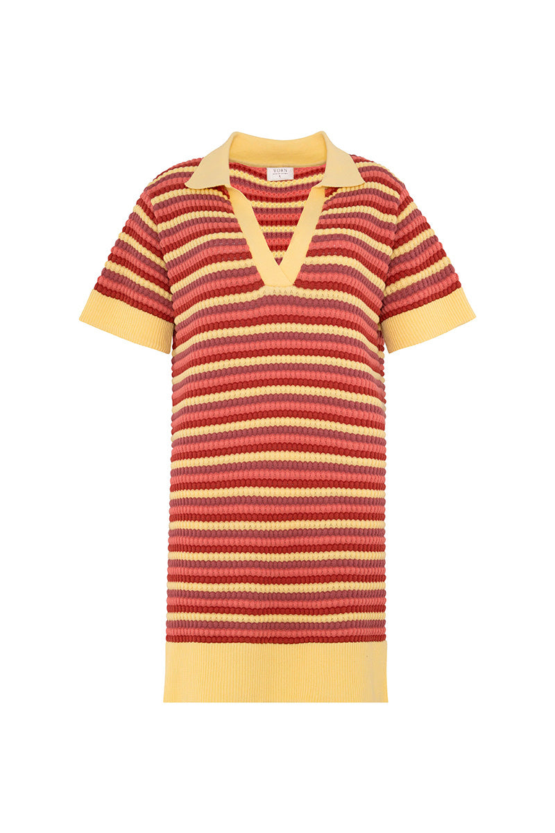 Vorn Design Vallarta mini dress in sunrise color, casual sleeveless style with floral pattern on lightweight fabric.