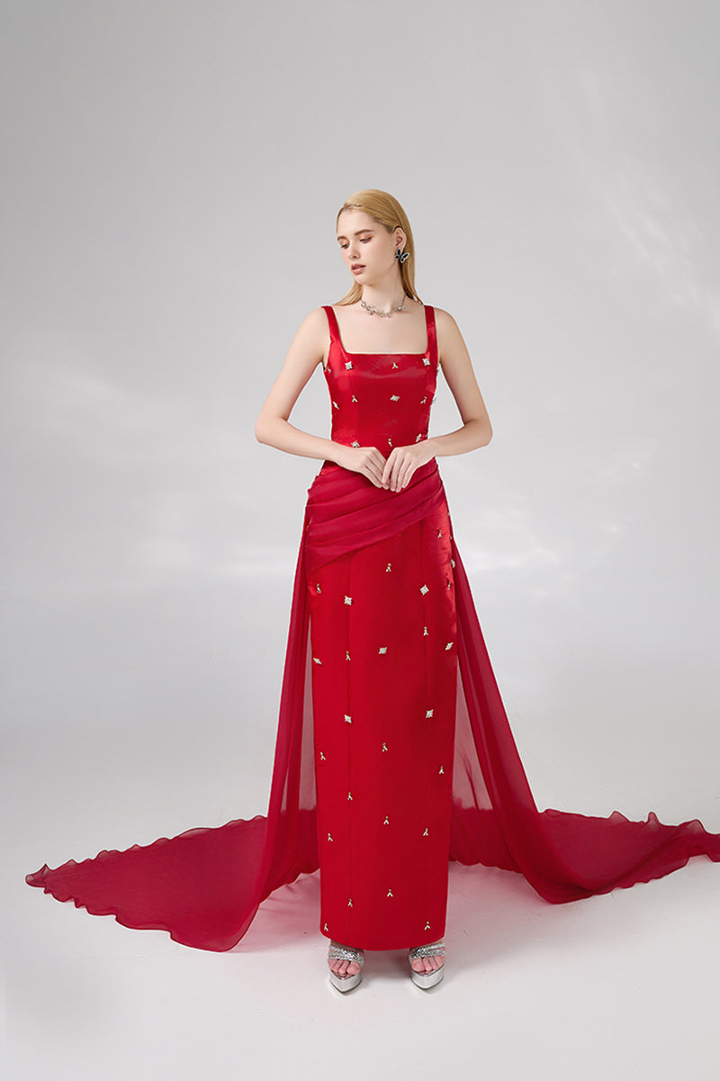 RED STRAIGHT LONG DRESS - CULT MIA