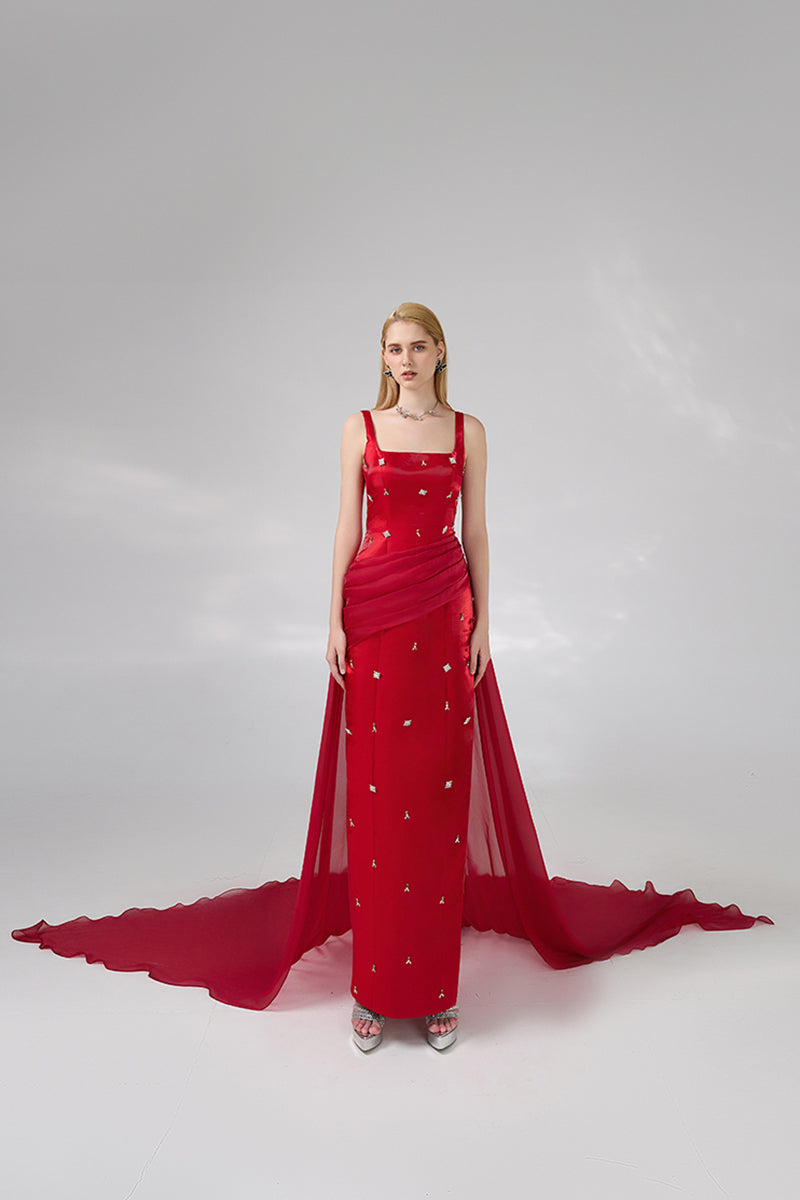RED STRAIGHT LONG DRESS - CULT MIA