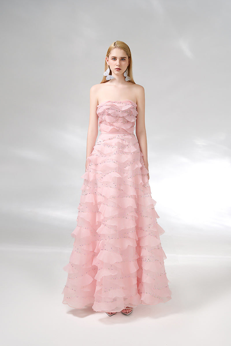 STRAPLESS LIGHT PINK MAXI DRESS - CULT MIA