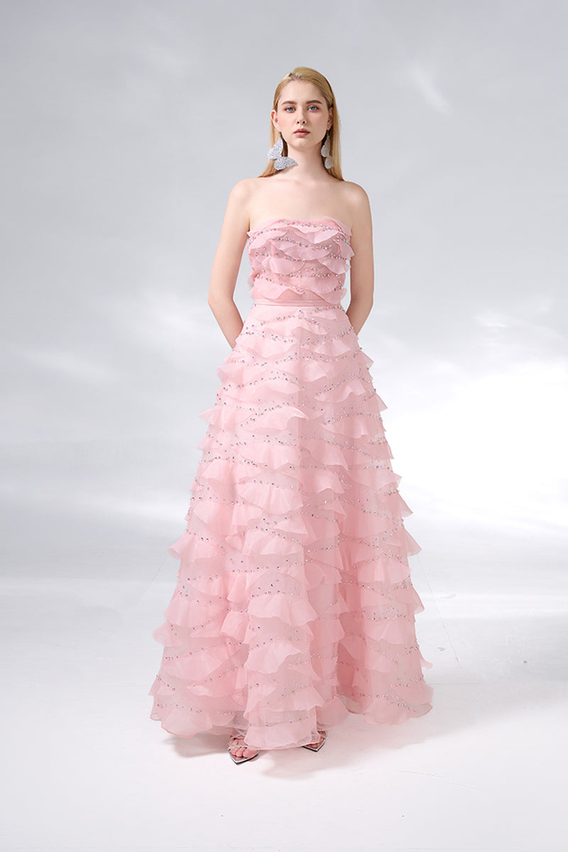 STRAPLESS LIGHT PINK MAXI DRESS - CULT MIA