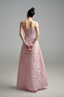 Pink flower wave A-line gown by Happy Clothing, featuring a flowing design and elegant floral pattern.
