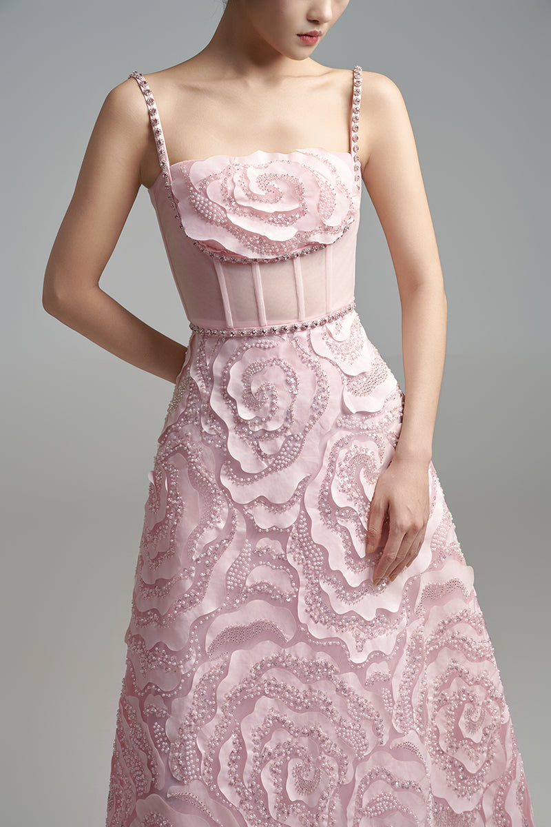 PINK FLOWER WAVE A LINE MAXI DRESS - CULT MIA