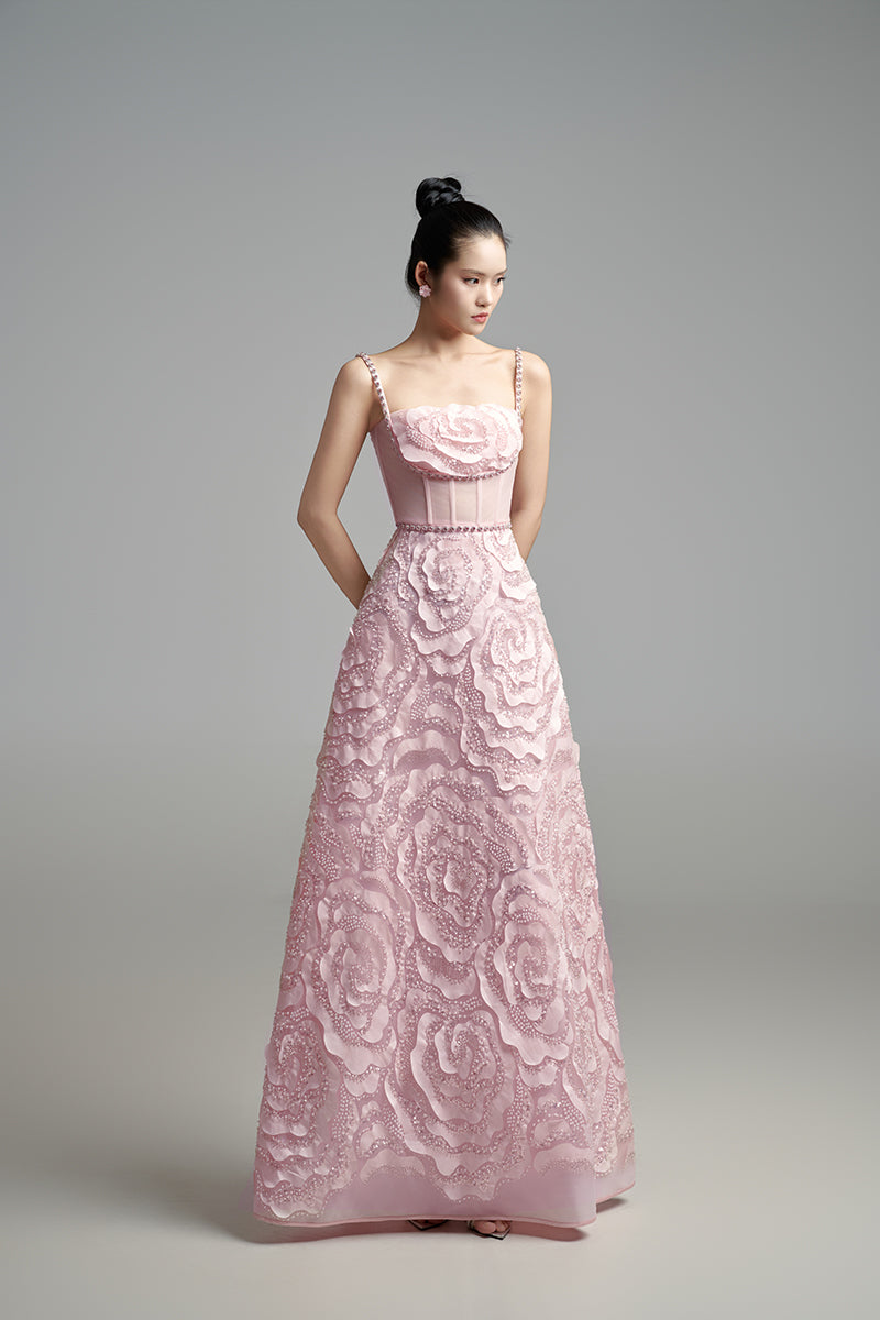 PINK FLOWER WAVE A LINE MAXI DRESS - CULT MIA