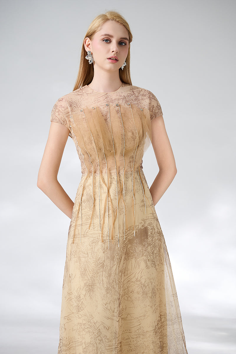 BEIGE ORGANZA MIDI DRESS - CULT MIA