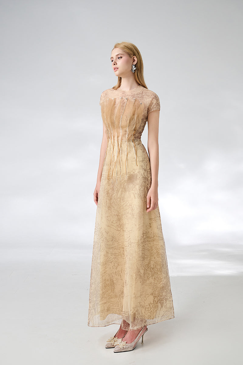 BEIGE ORGANZA MIDI DRESS - CULT MIA