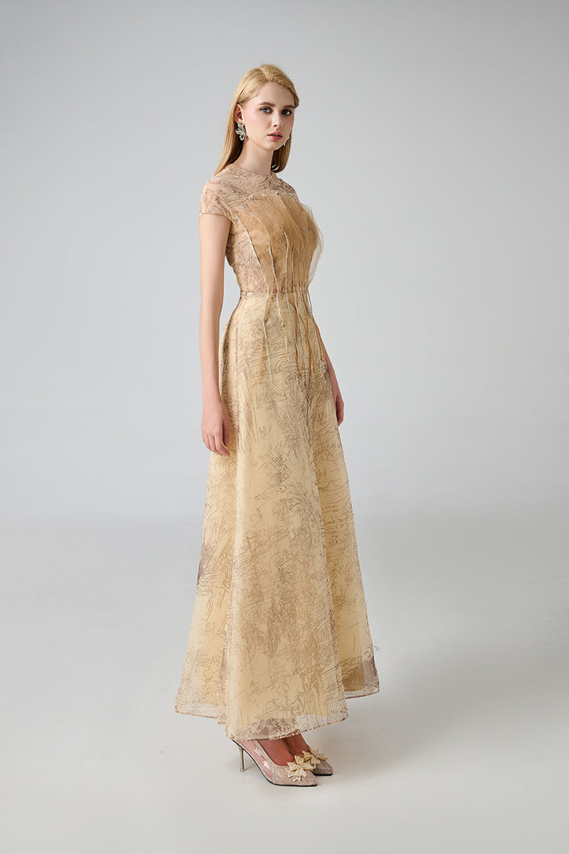 BEIGE ORGANZA MIDI DRESS - CULT MIA