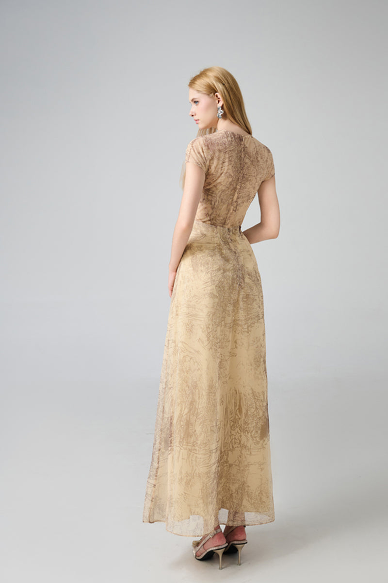 BEIGE ORGANZA MIDI DRESS - CULT MIA
