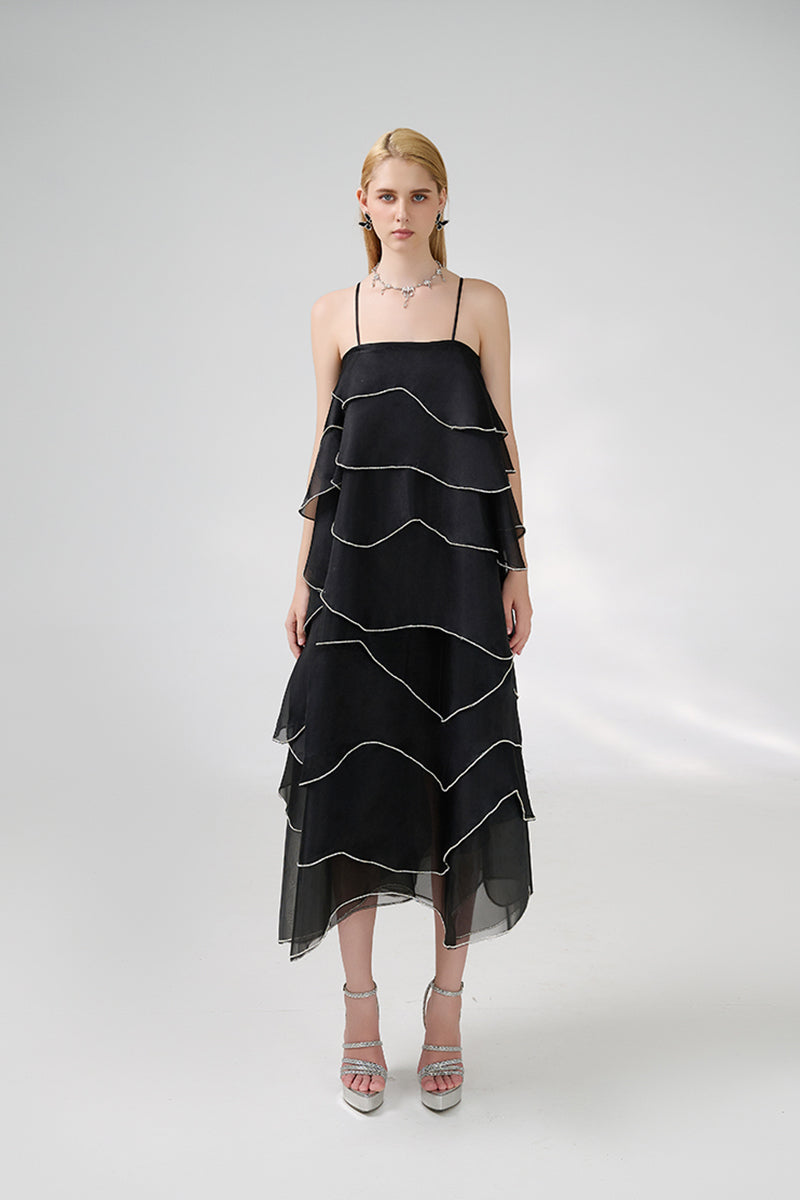 BLACK LAYERED MIDI DRESS - CULT MIA