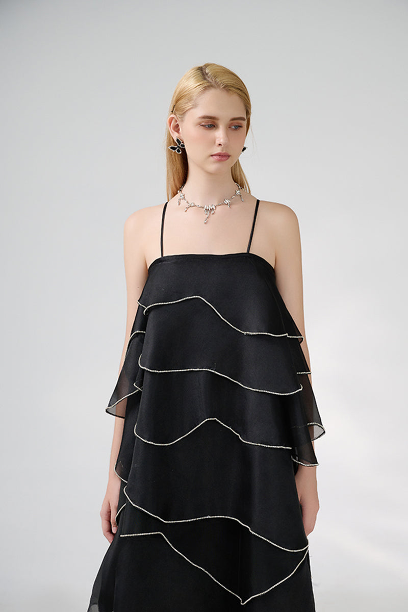 BLACK LAYERED MIDI DRESS - CULT MIA