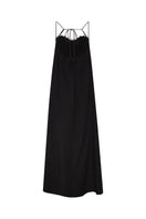 DUMA&CO Resonancia Maxi Dress in vibrant patterned fabric displayed on a hanger against a white background.
