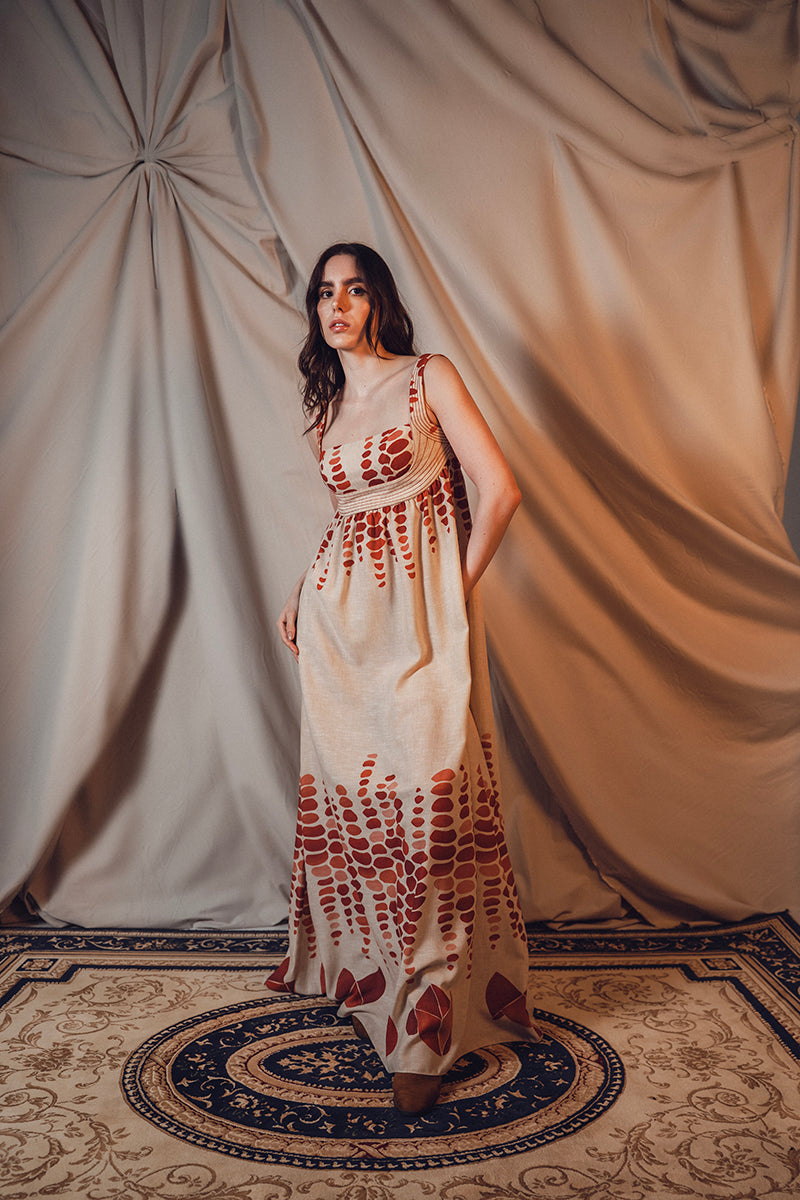 DUMA&CO LINDE maxi dress in vibrant floral print, flowing fabric, sleeveless design, and ankle-length for a stylish summer look.