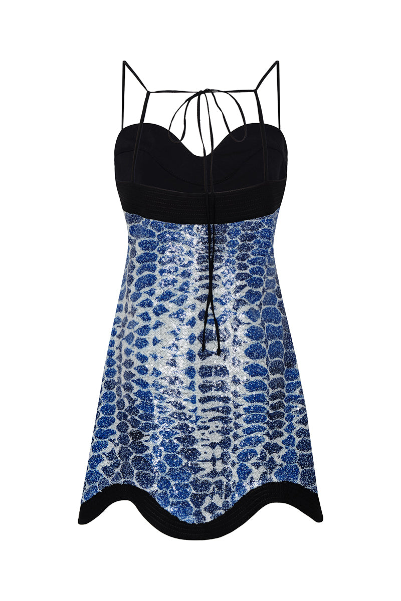 DUMA&CO Destino Dress mini dress in vibrant floral print, sleeveless design with fitted silhouette, perfect for summer wear.