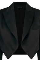 Black Vera Jacket Crepe by Lorena Saravia, front view showcasing tailored fit and sleek design.