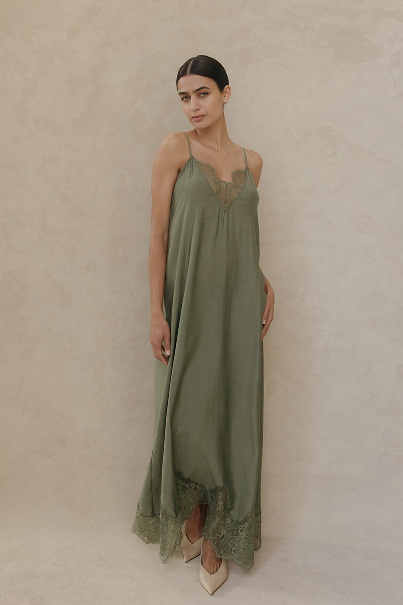 SERAPHINE DRESS IN OLIVE GREEN