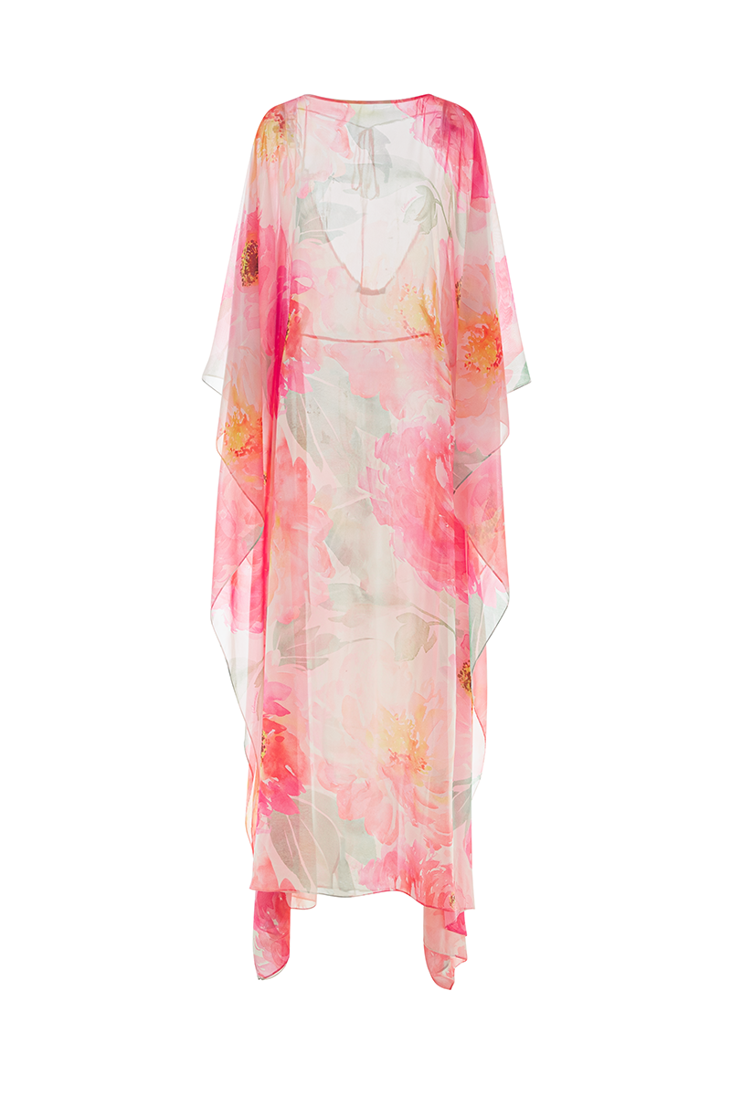 SHEER PRINTED MAXI COVER-UP IN MULTICOLOR
