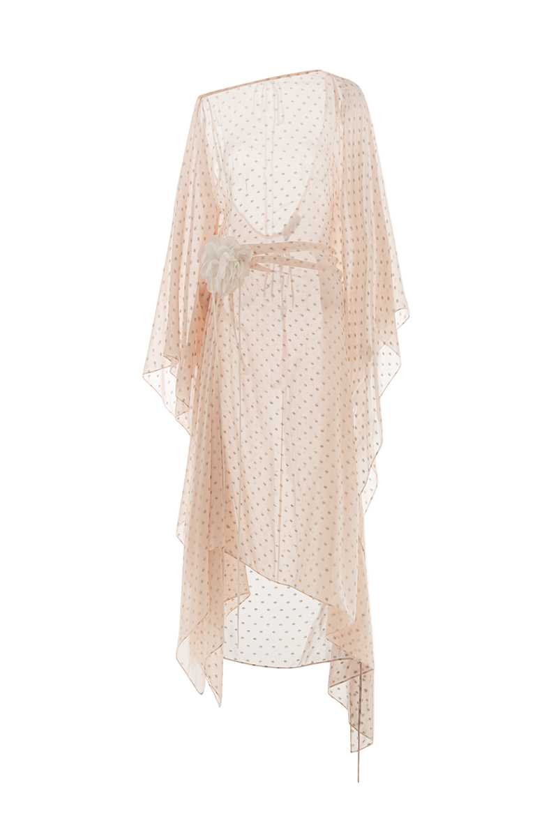 SHEER COVER-UP WITH FLORAL APPLIQUES IN SOFT BEIGE