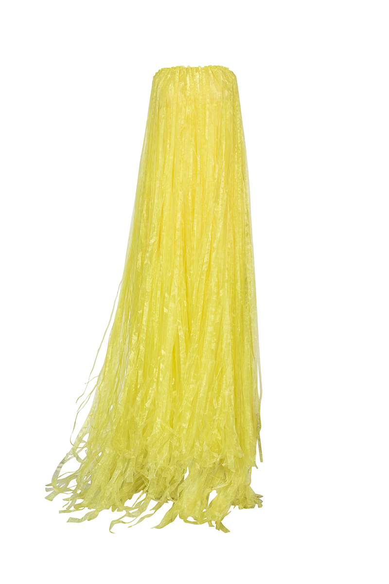 MAXI ALL OVER FRINGED DRESS IN YELLOW