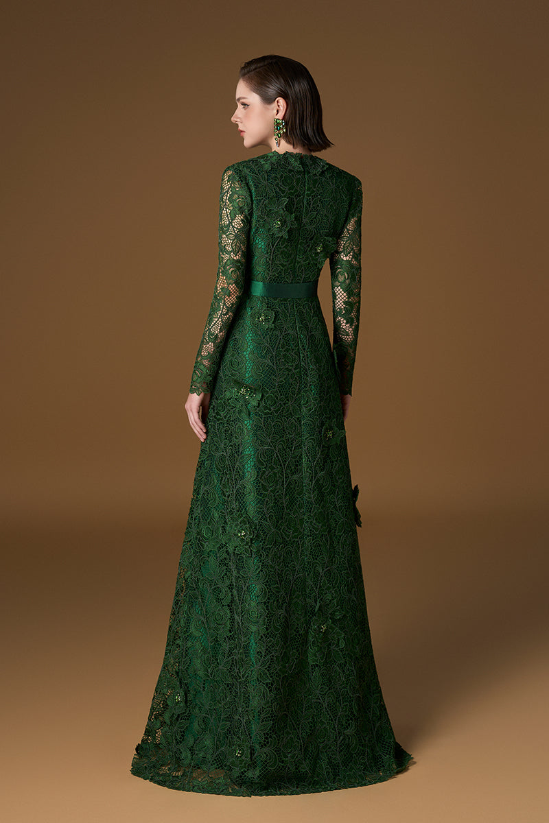 JESSICA GUIPURE LACE AND SILK GOWN IN GREEN | CULT MIA | I.H.F JESSICA GUIPURE LACE AND SILK GOWN IN GREEN | CULT MIA | I.H.F