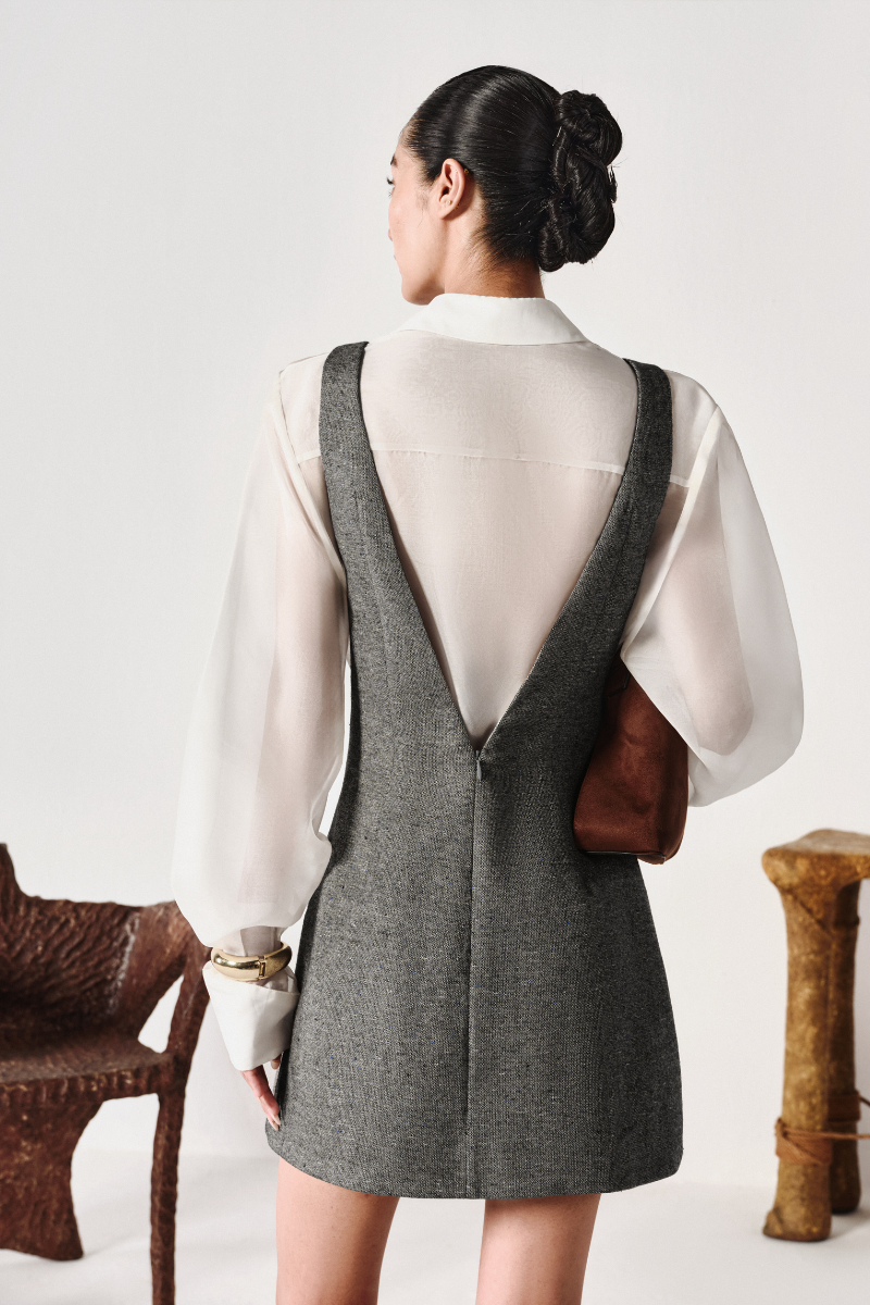 V-NECK TWEED DRESS - CULT MIA