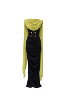 Black Volley dress by Jenny K Tran featuring a sleek gown design with pebbled texture and elegant silhouette.