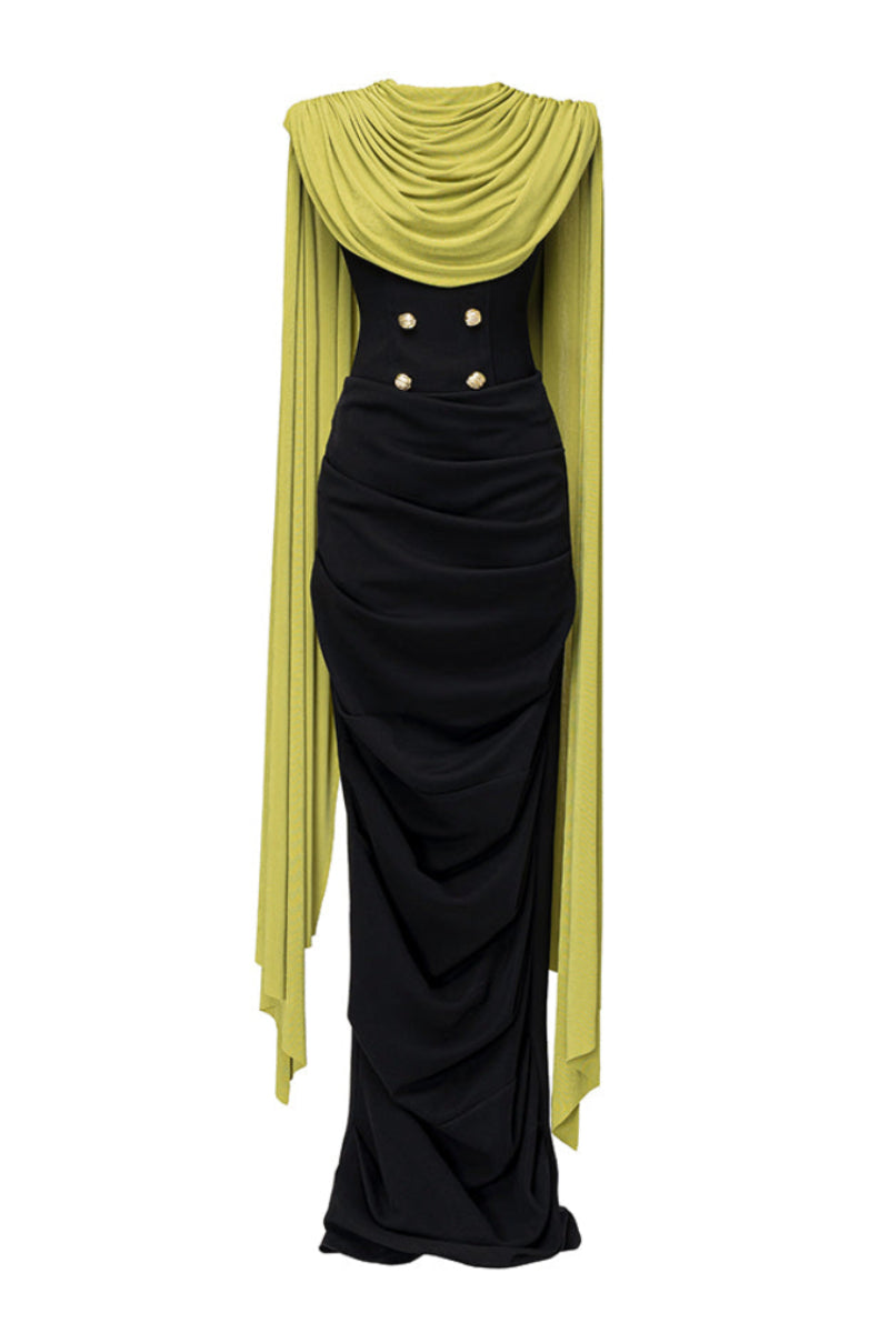 Black Volley dress by Jenny K Tran featuring a sleek gown design with pebbled texture and elegant silhouette.
