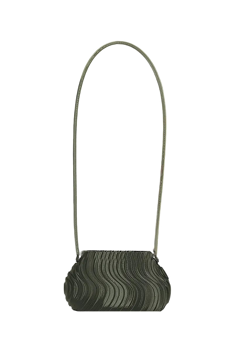 Touchless olive long shoulder bag with adjustable strap and spacious interior, designed for stylish everyday use.
