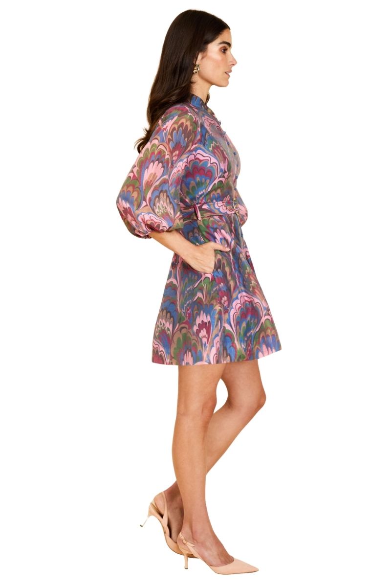 Mestiza New York Valencia mini dress in vibrant fabric, sleeveless design, and above-knee length for chic summer style.