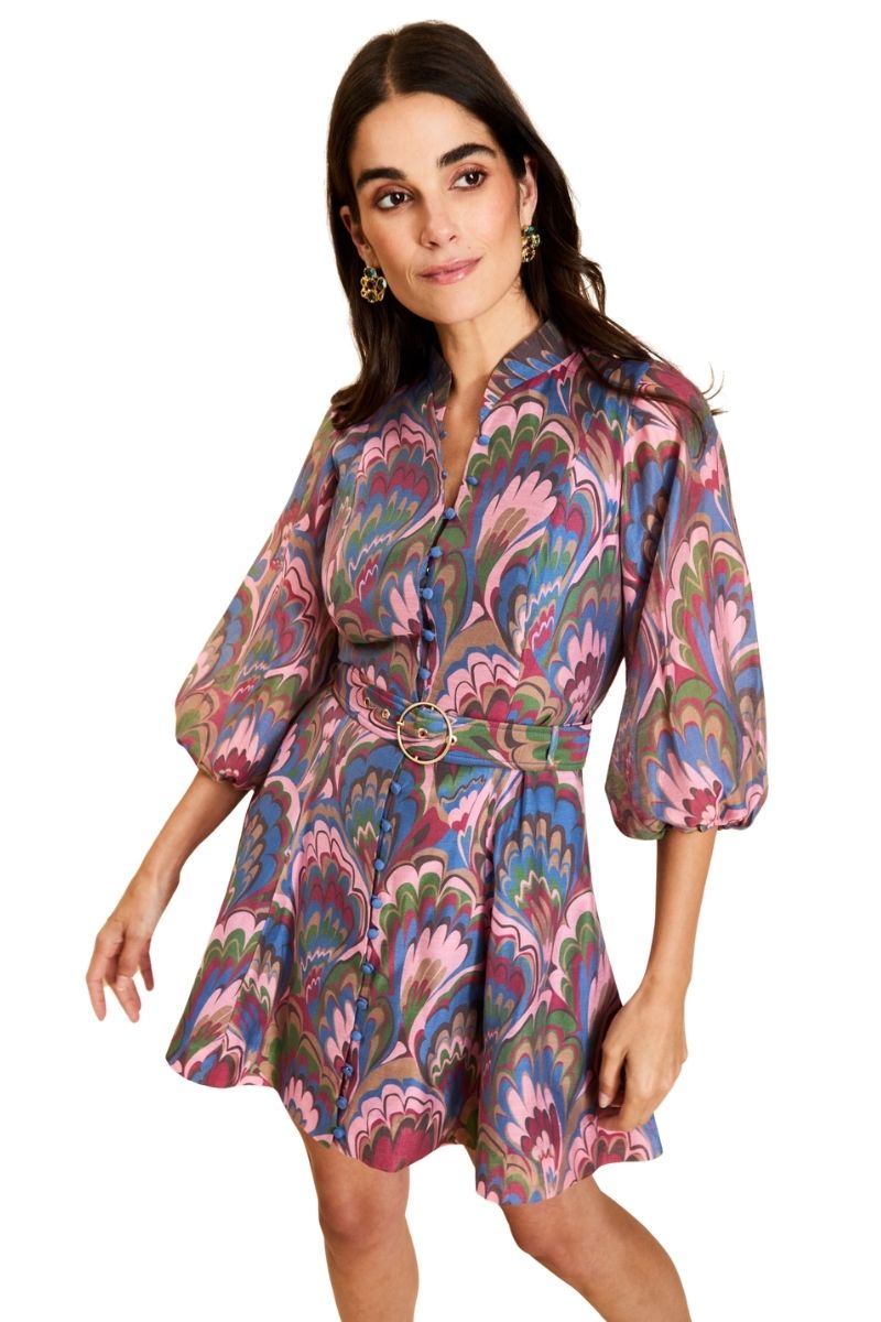 Mestiza New York Valencia mini dress in vibrant fabric, sleeveless design, and flattering fit perfect for summer wear.