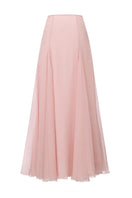 Nana Jacqueline Valencia pink maxi skirt shown from the back, flowing fabric and elegant design for a stylish look.