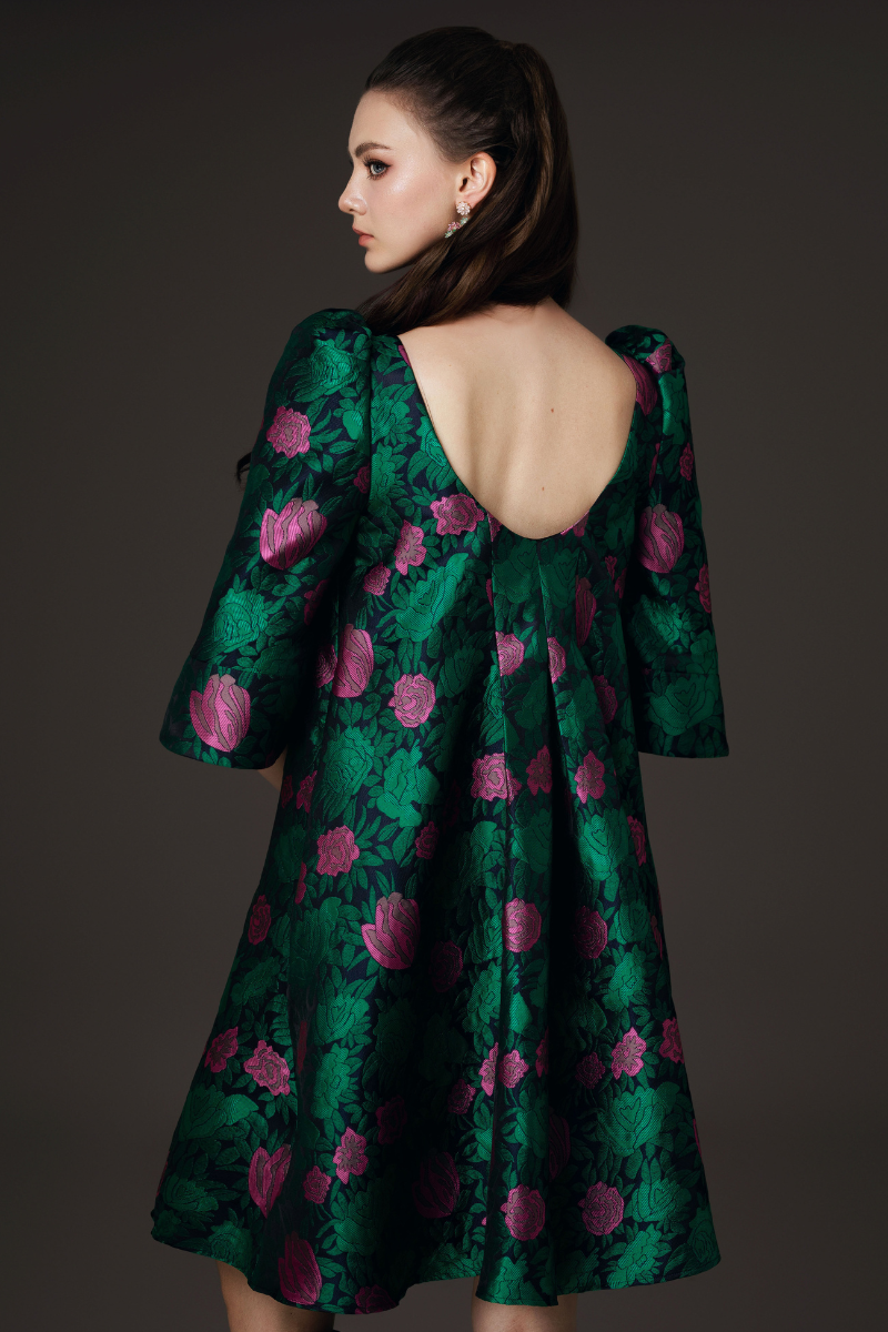 BOAT NECK PUFF SHOULDER MIDI DRESS - CULT MIA