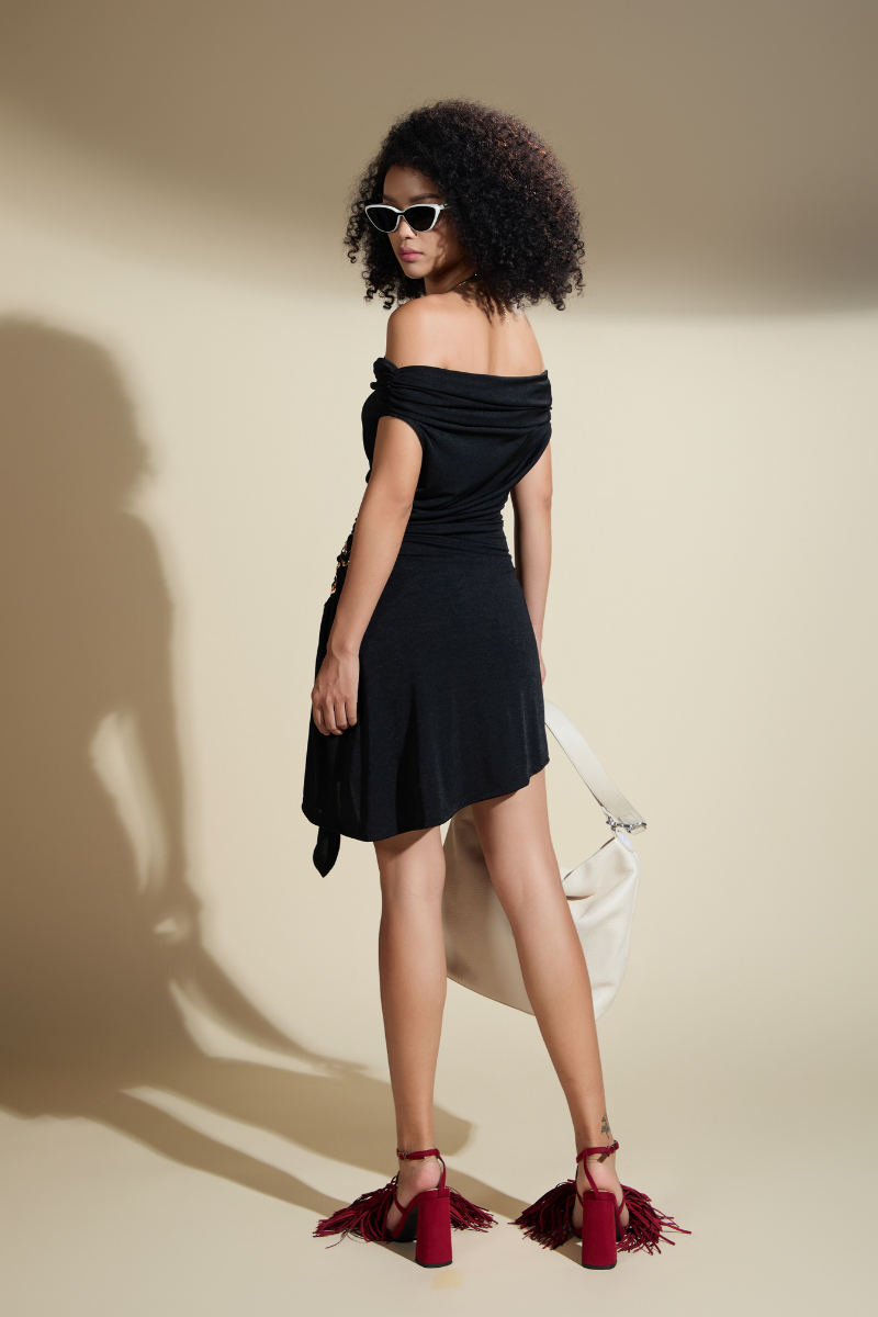 ALEXANDRA GATHERED ASYMMETRIC JERSEY MINI DRESS - CULT MIA