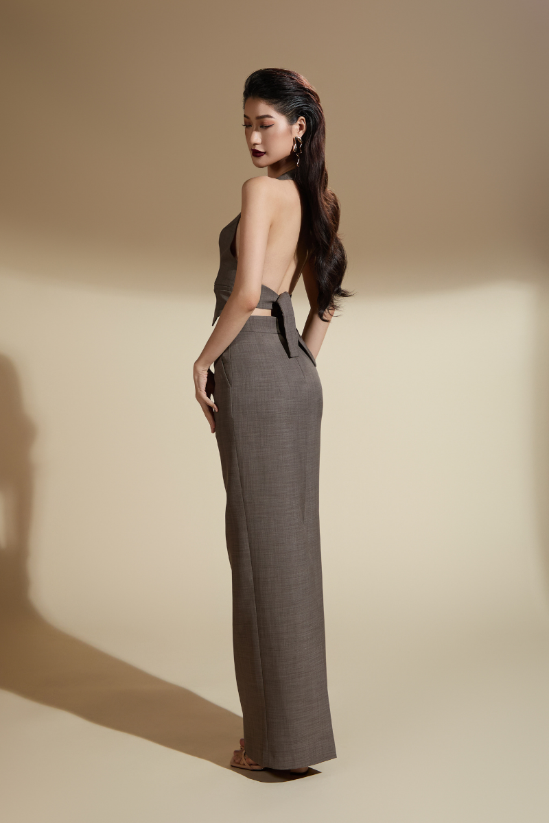 NORA HALTER BACKLESS COTTON VEST AND SKIRT SET - CULT MIA