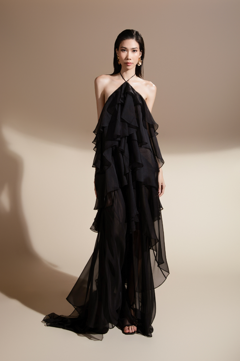 ZELDA HALTER ORGANZA VOILE FLOOR LENGTH DRESS - CULT MIA