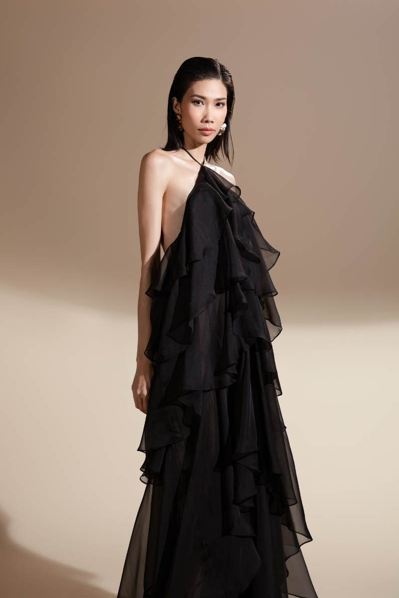 ZELDA HALTER ORGANZA VOILE FLOOR LENGTH DRESS - CULT MIA