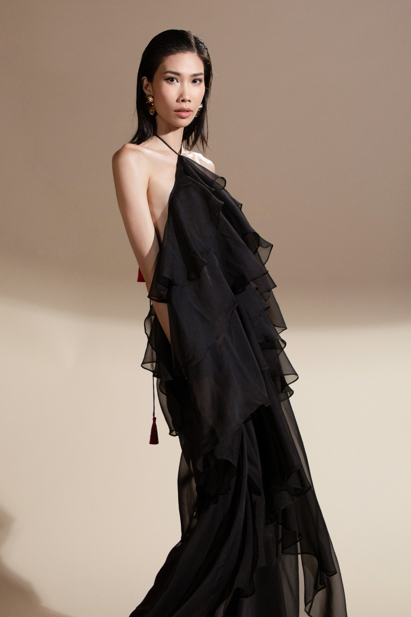ZELDA HALTER ORGANZA VOILE FLOOR LENGTH DRESS - CULT MIA