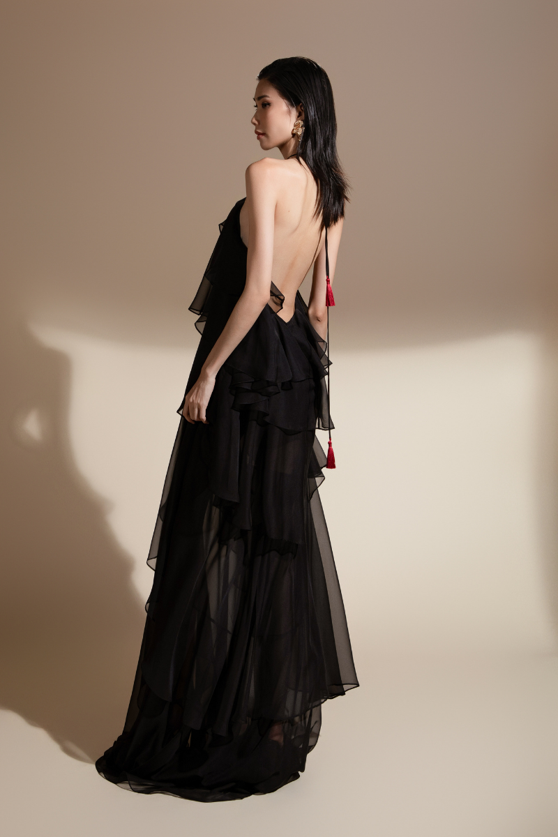 ZELDA HALTER ORGANZA VOILE FLOOR LENGTH DRESS - CULT MIA