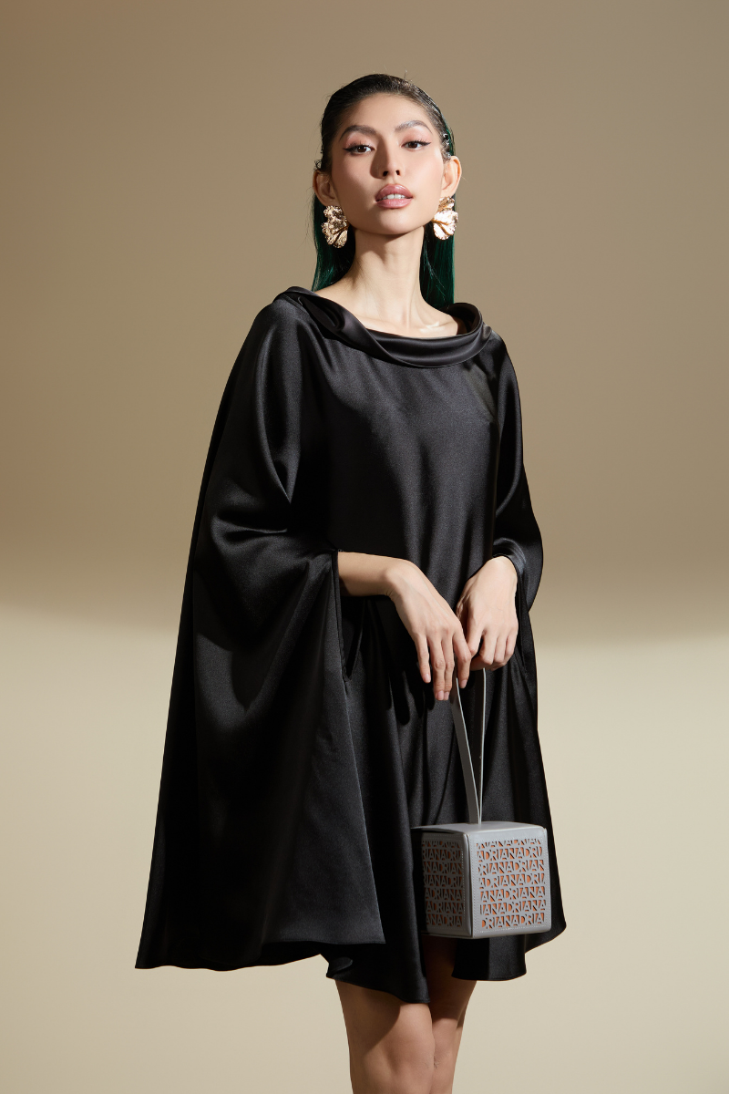 EMMALYN FLARED BATWING SLEEVED SILK SATIN MINI DRESS - CULT MIA
