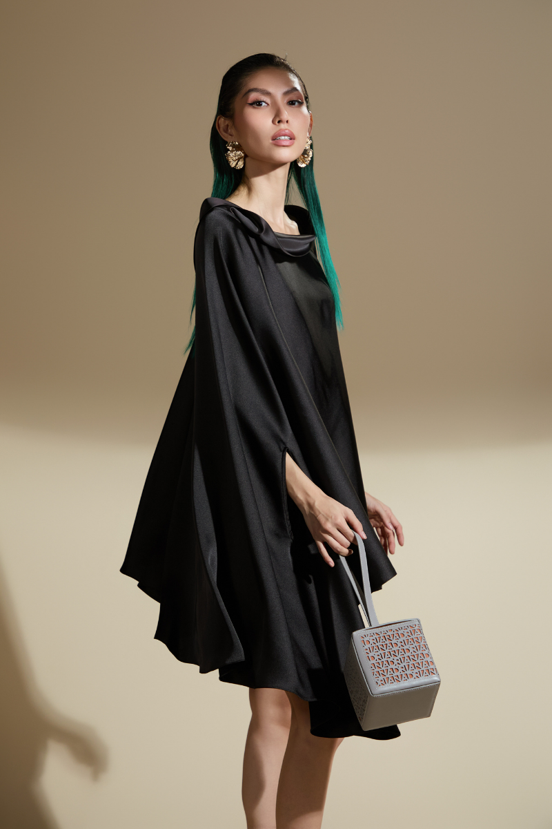EMMALYN FLARED BATWING SLEEVED SILK SATIN MINI DRESS - CULT MIA