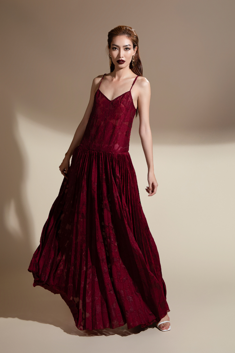 BRITTANY FLARED CAMISOLE BROCADE ORGANZA MAXI DRESS - CULT MIA