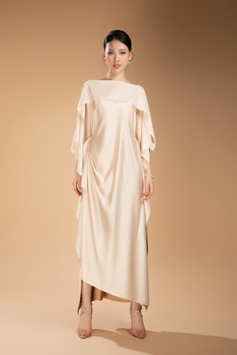 PACHECO STRAIGHT BOAT NECK SILK BLEND MIDI DRESS - CULT MIA