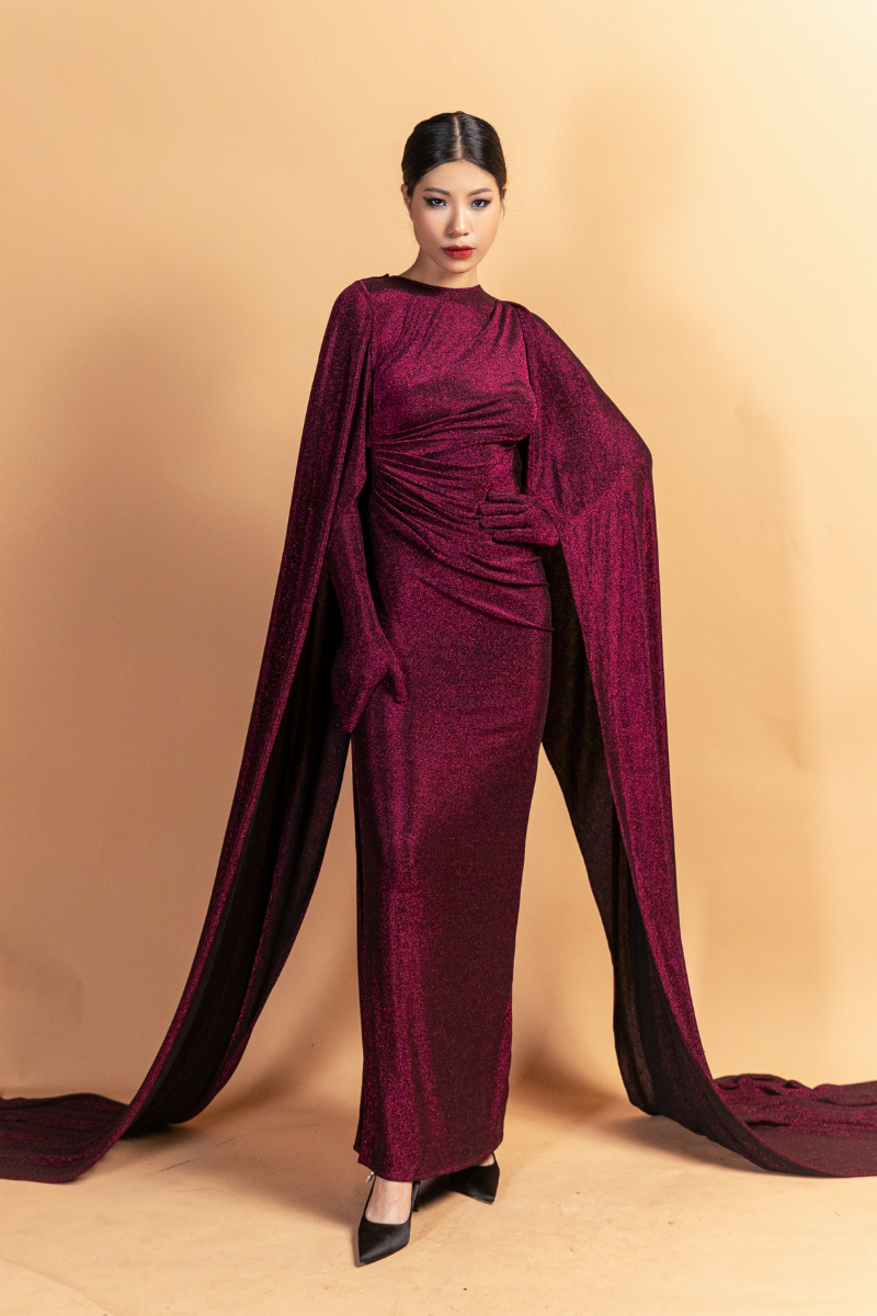HIGH NECKLINE LONG CAP GOWN DRESS - CULT MIA