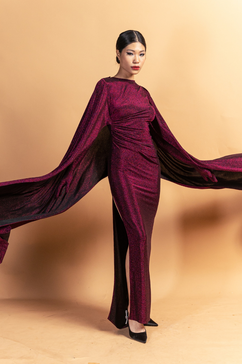 HIGH NECKLINE LONG CAP GOWN DRESS - CULT MIA