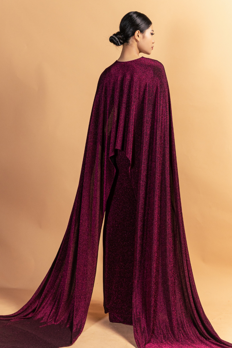 HIGH NECKLINE LONG CAP GOWN DRESS - CULT MIA