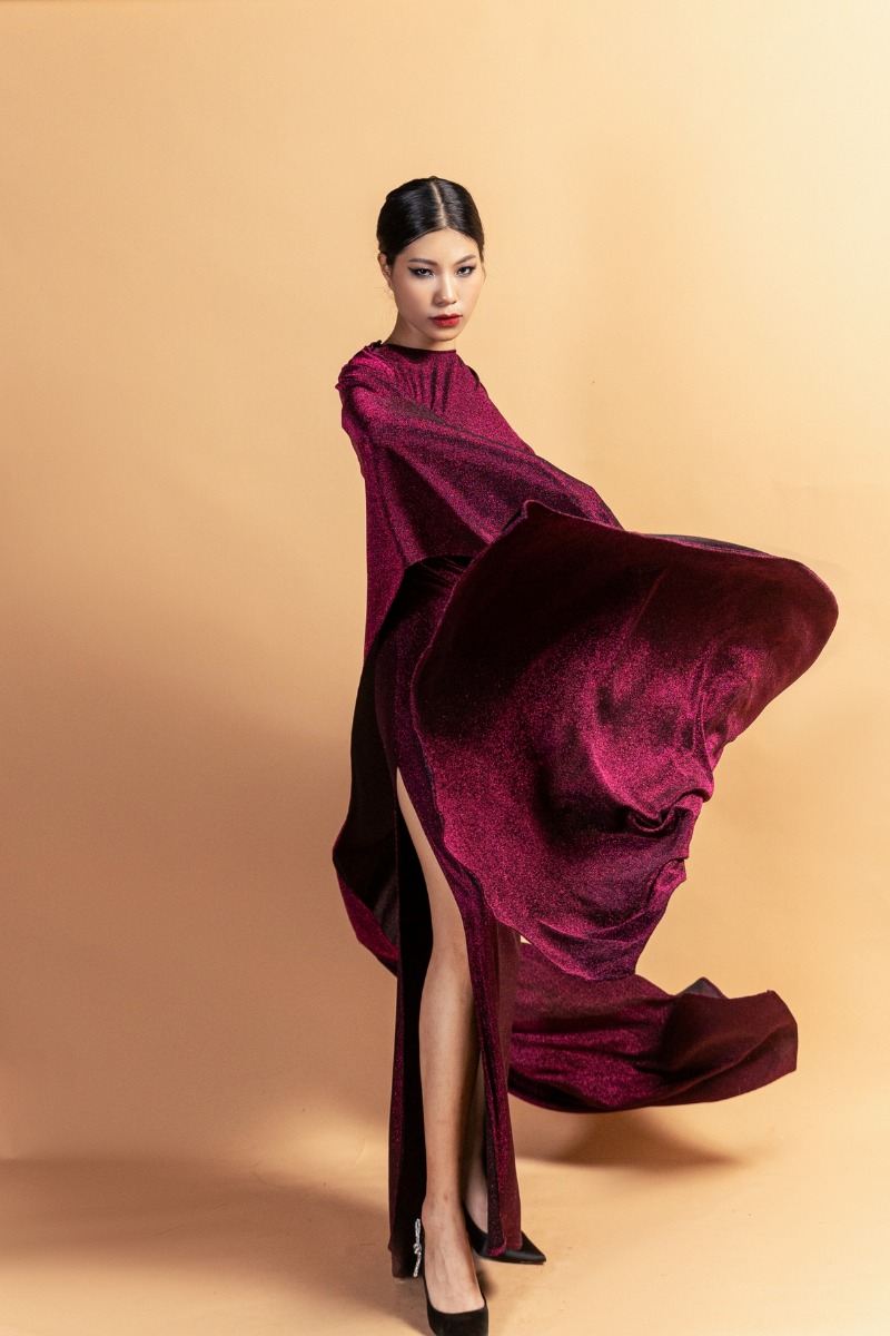 HIGH NECKLINE LONG CAP GOWN DRESS - CULT MIA