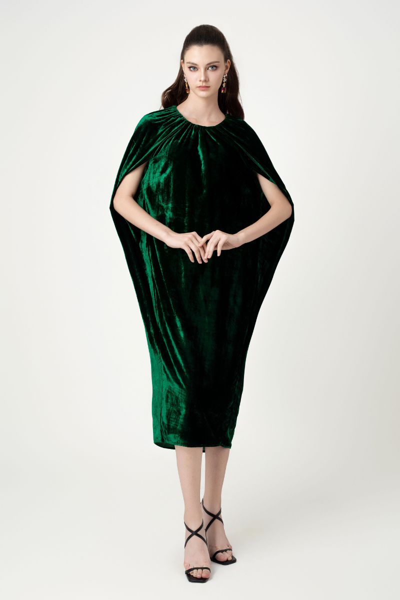 ROUND NECK BATWING SLEEVES MIDI DRESS - CULT MIA