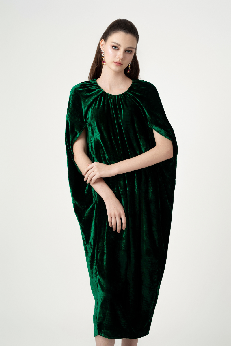 ROUND NECK BATWING SLEEVES MIDI DRESS - CULT MIA