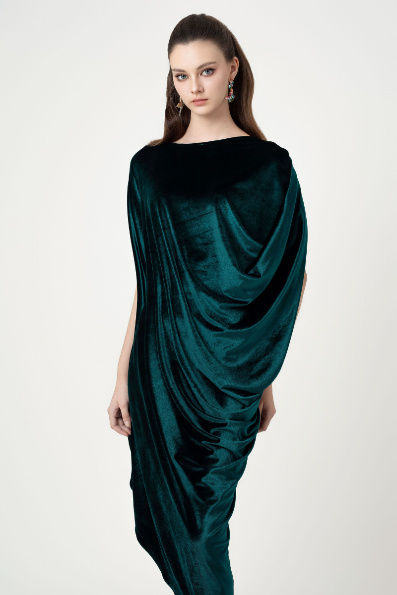 ASYMMETRICAL SIDE-DRAPED MIDI DRESS - CULT MIA